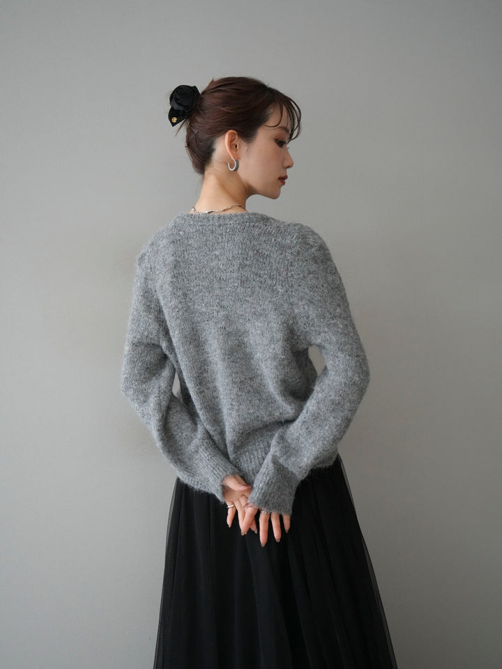 [SET]ブローチ付silverボタンミックスニットカーディガン+選べるアクセセット(2set)