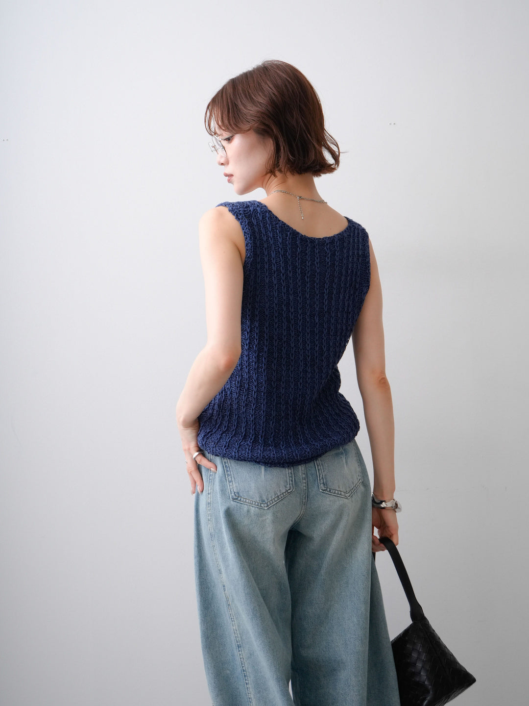 [予約]メランジケーブルニットタンクトップ/navy