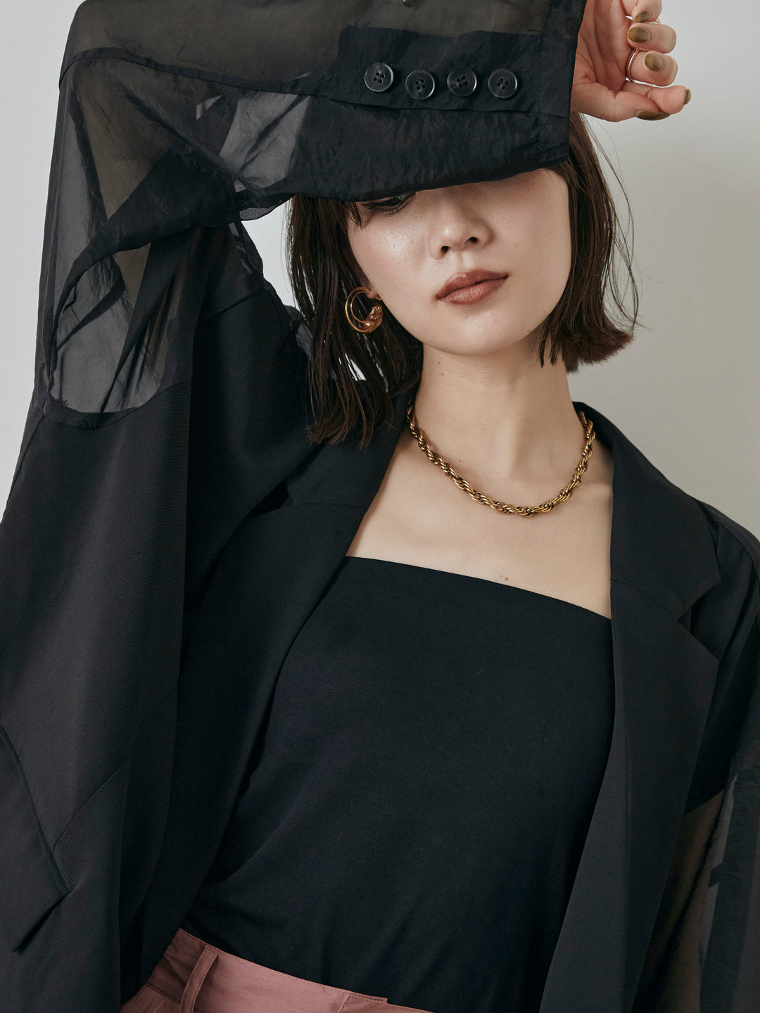 【預購】透視剪裁西裝外套/黑色