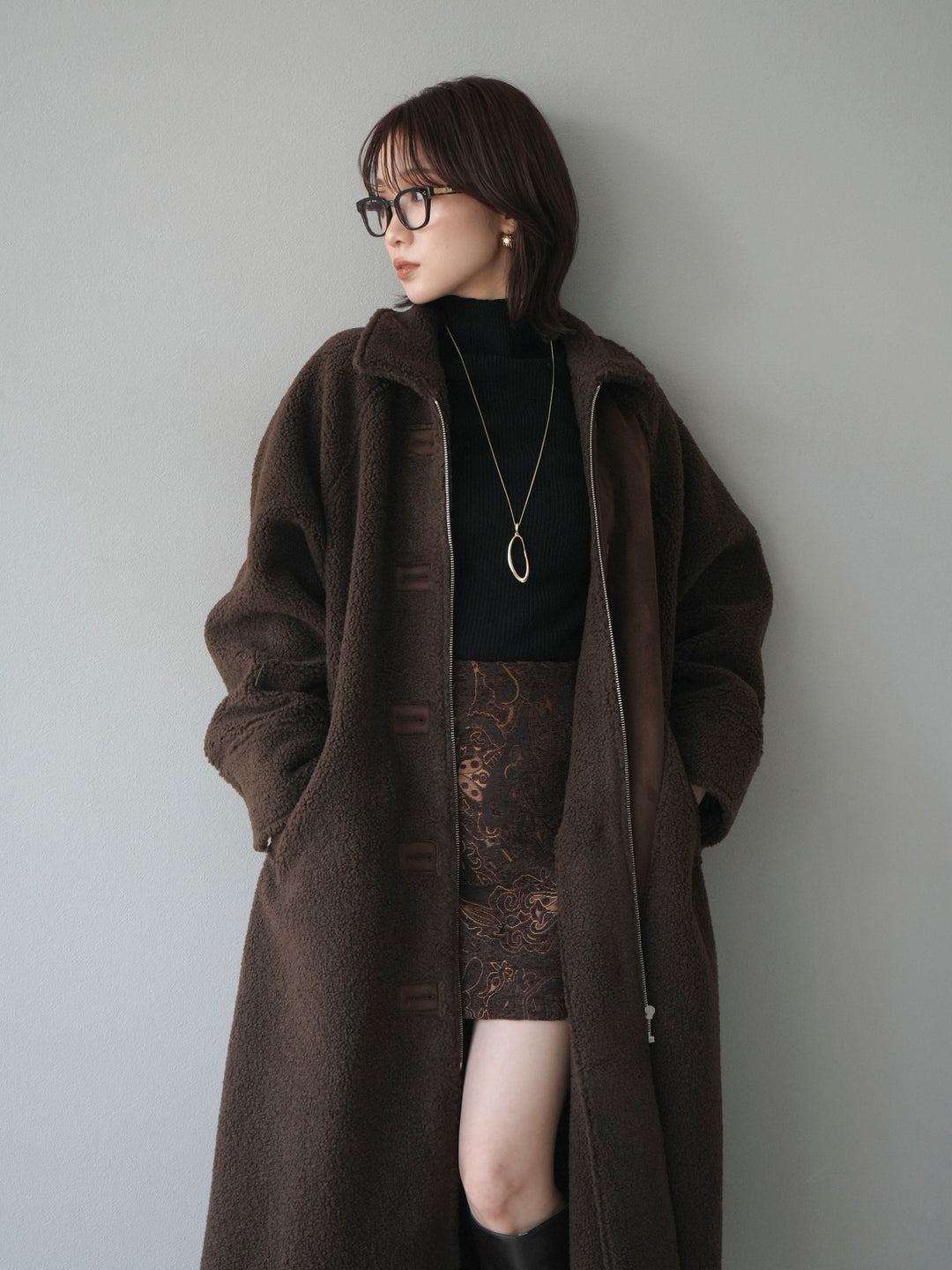 [予約]ボアxムートンロングコート/brown