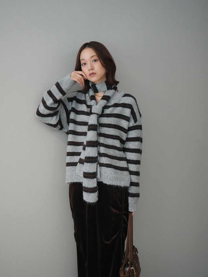 [SET]ボウタイ付きボーダーニットプルオーバー+ボウタイ付きボーダーニットプルオーバー(2set)