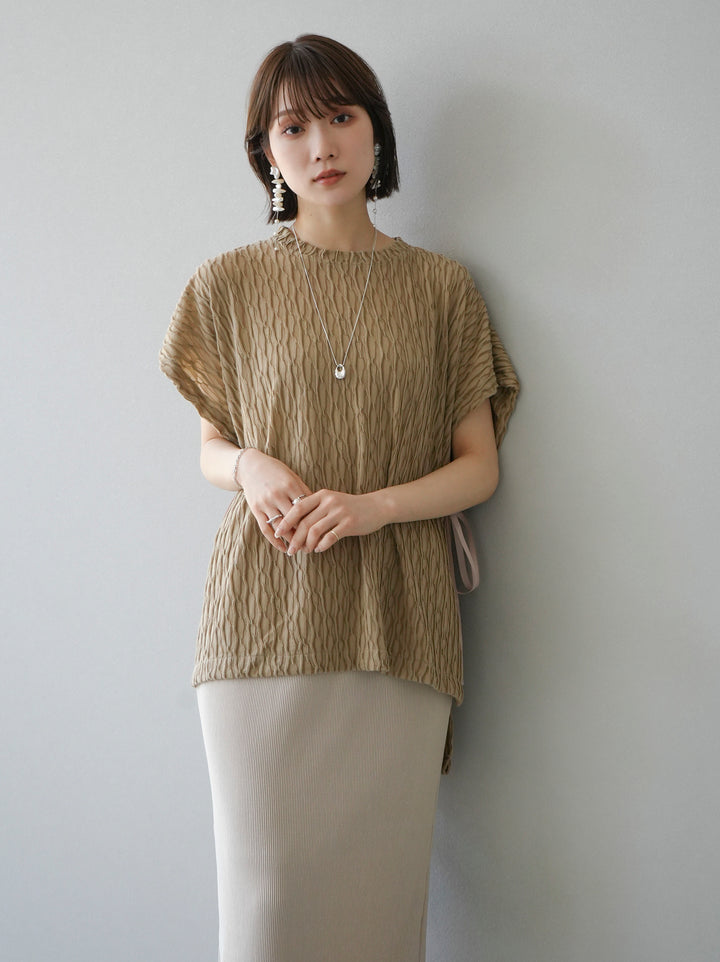 [Pre-order] Arm shirring sheer design mellow pullover/beige