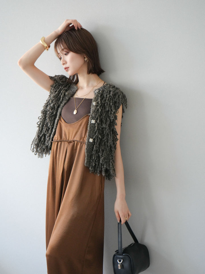[予約]フリンジループニットベスト/ブラウン