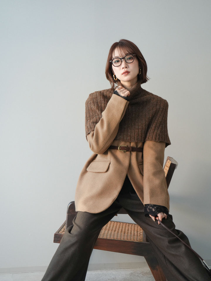 [20%オフ]ケープ付ノーカラージャケット/brown