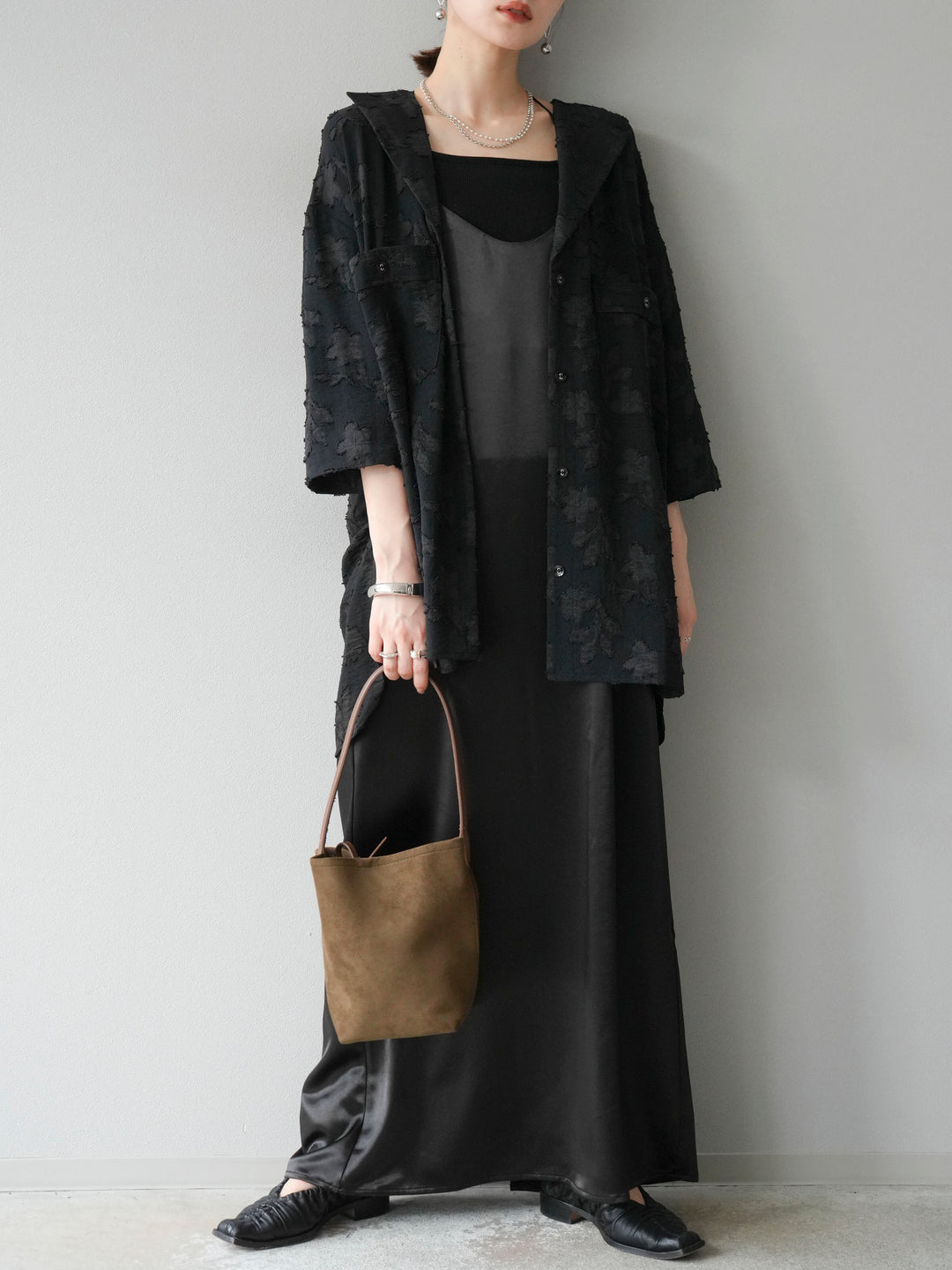 [予約]ジャガードハーフスリーブシャツ/ブラック