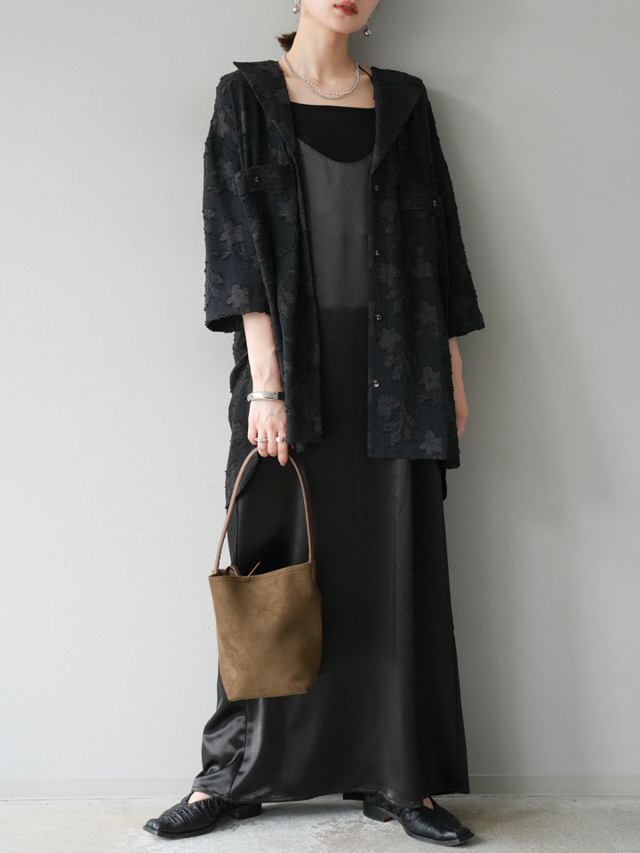 [予約]ジャガードハーフスリーブシャツ/ブラック