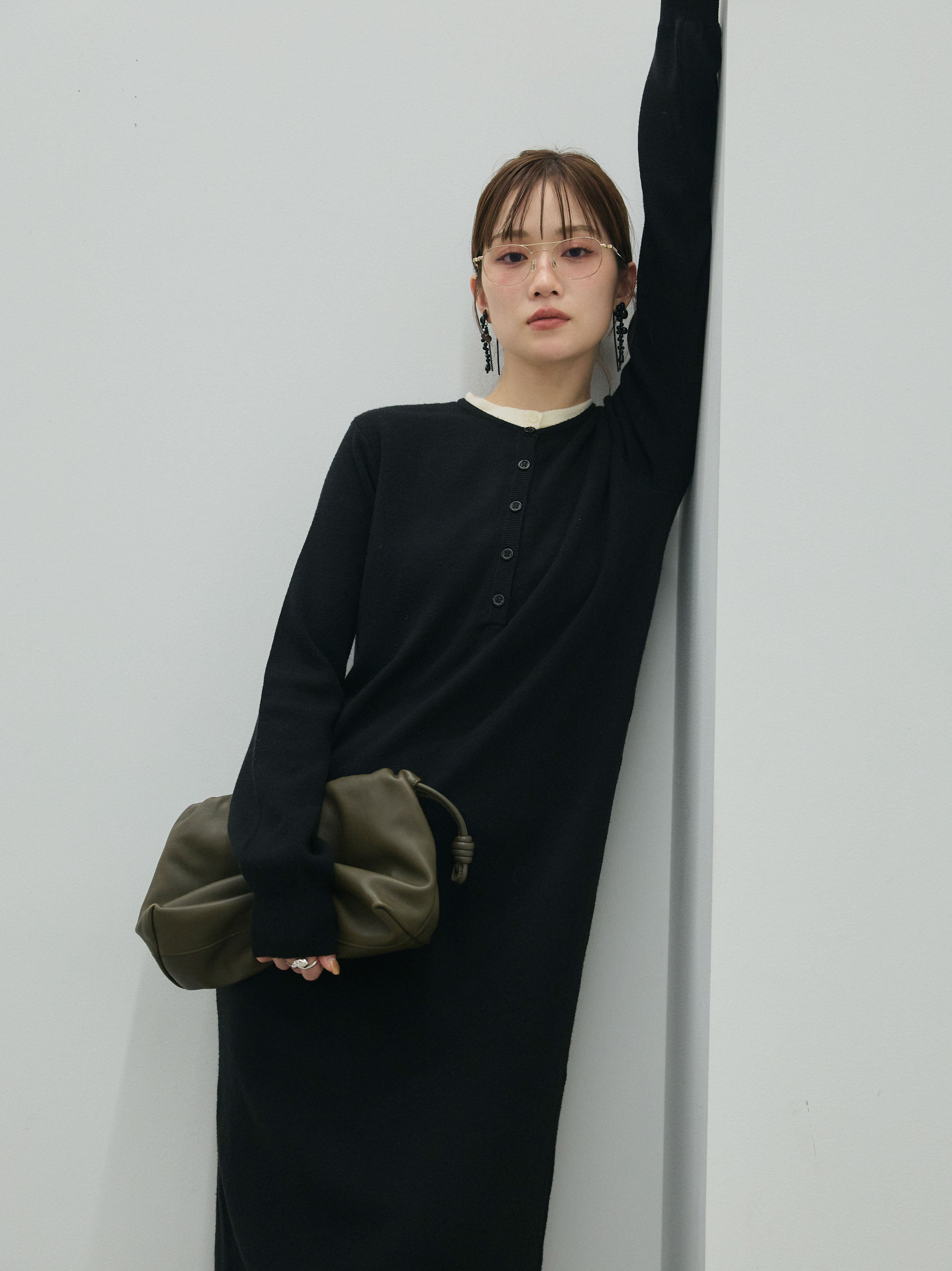 Allure】[SET]ヘンリーネックレイヤードニットワンピース+ヘンリー