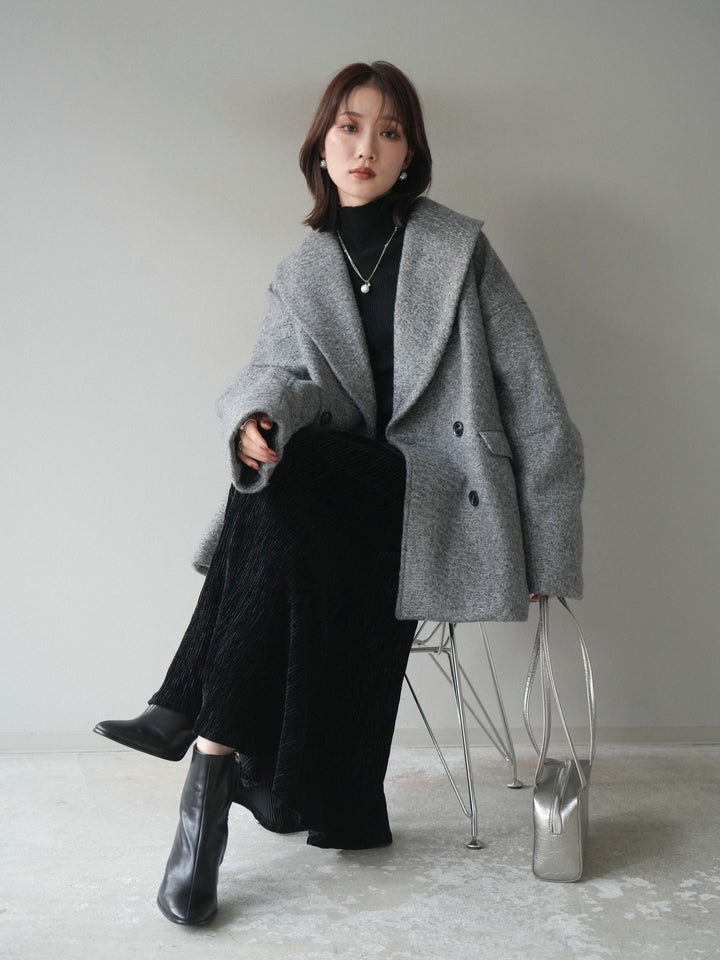 [予約]ロービング襟付きミドルコクーンコート/charcoal