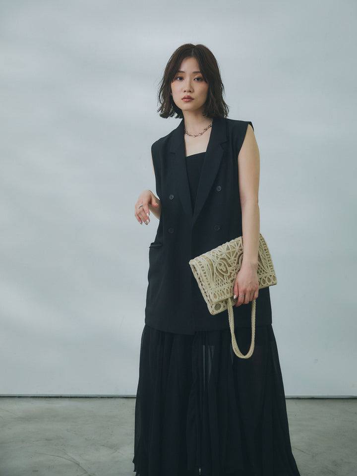 【魅力】[套裝] 蝴蝶結薄紗吊帶連身裙 + 蝴蝶結薄紗吊帶連身裙（兩件套裝）