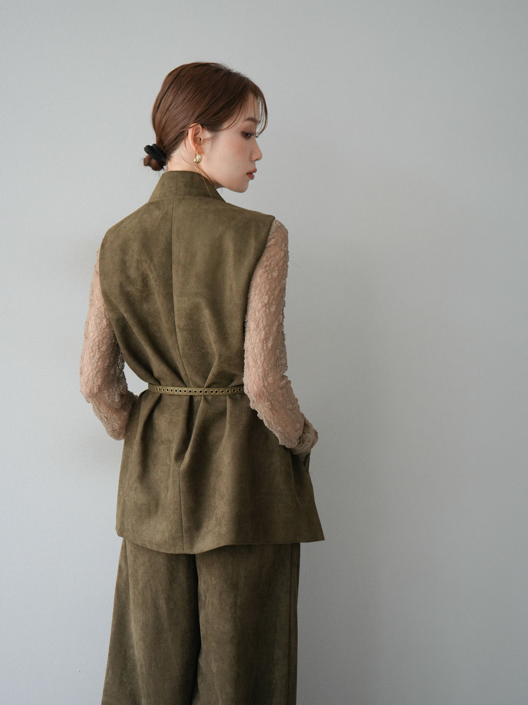 [SET]ポーチベルト付スウェードジレ×パンツSET UP(2set)