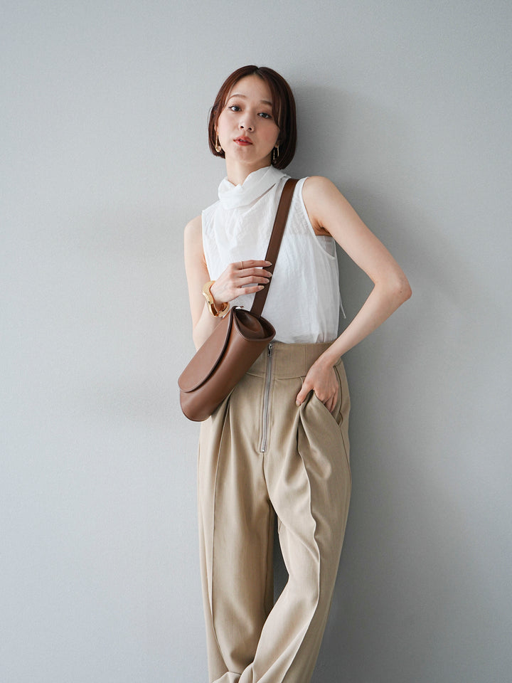 [SET] 後繫帶無袖上衣 + 拉鍊褶襉寬褲 (2 套)