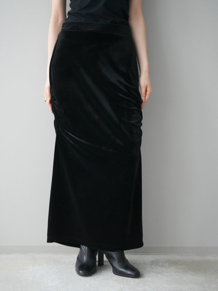[予約]ギャザーベロアスカート/black