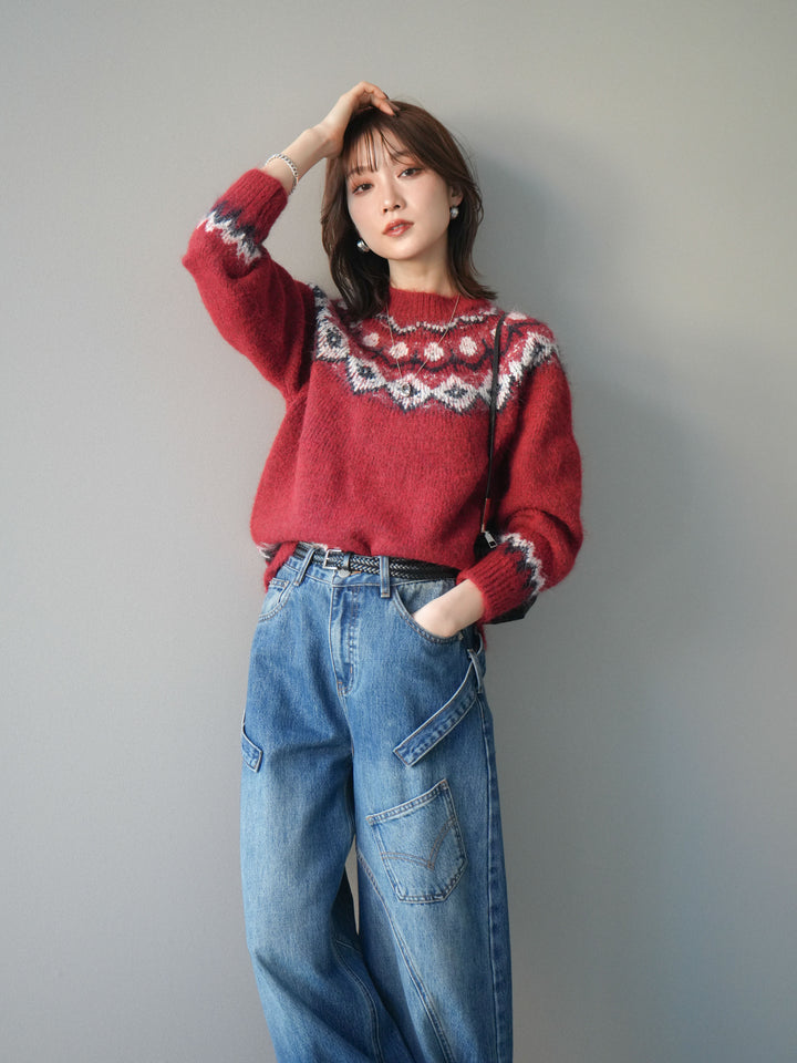 [SET]ソフトタッチ求心柄ニットプルオーバー+選べるアクセセット(2set)