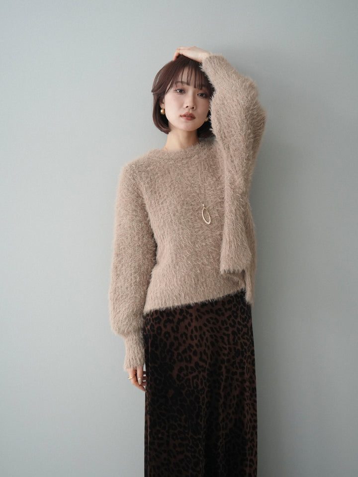 [予約]ボリュームスリーブシャギー MIXニットプルオーバー/brown