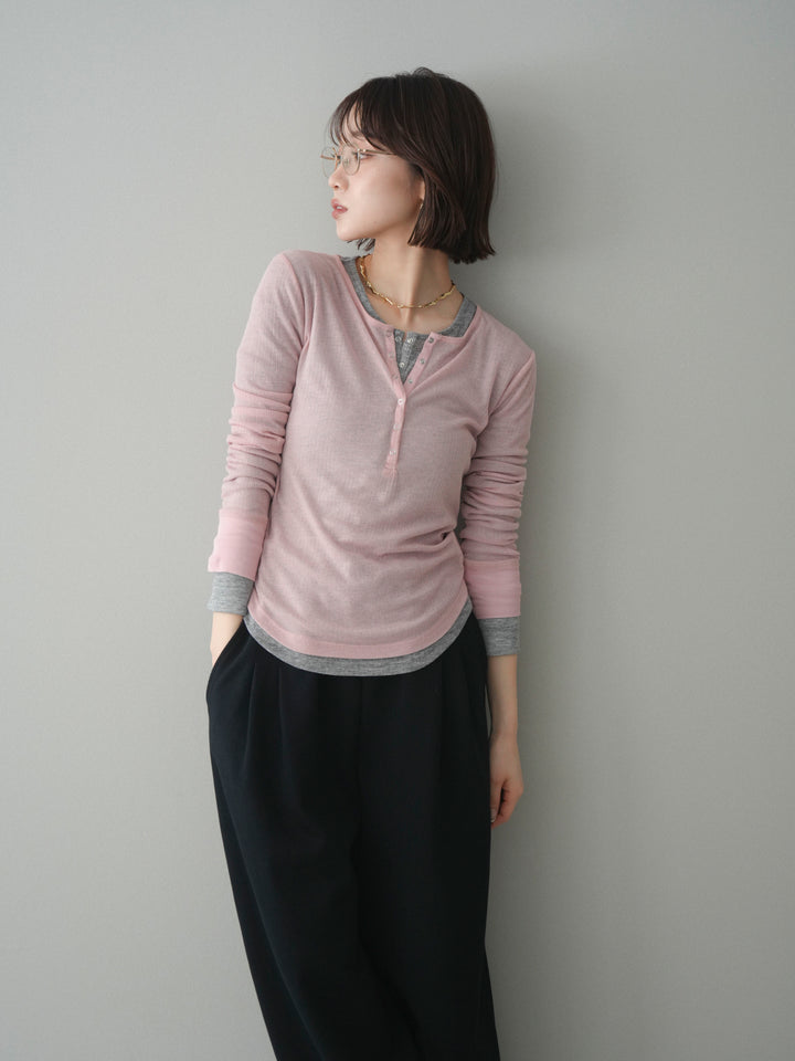 [予約]シアーリブヘンリーネックロンT/pink