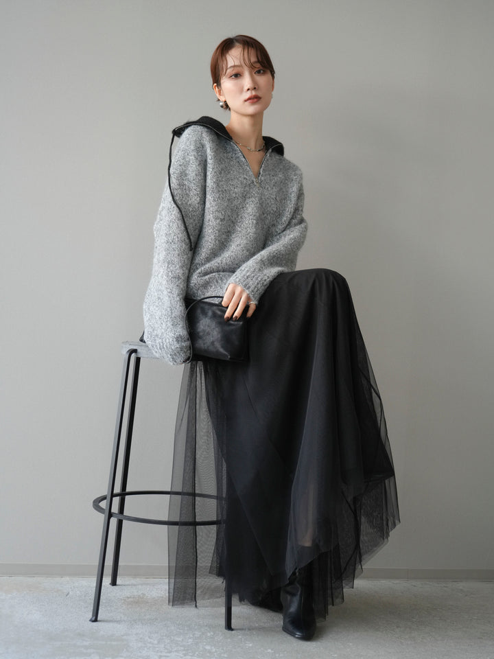 [予約]バイカラージップニットプルオーバー/gray