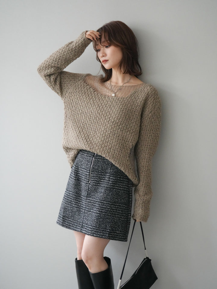 [予約]ダメージデザインニットプルオーバー/greige