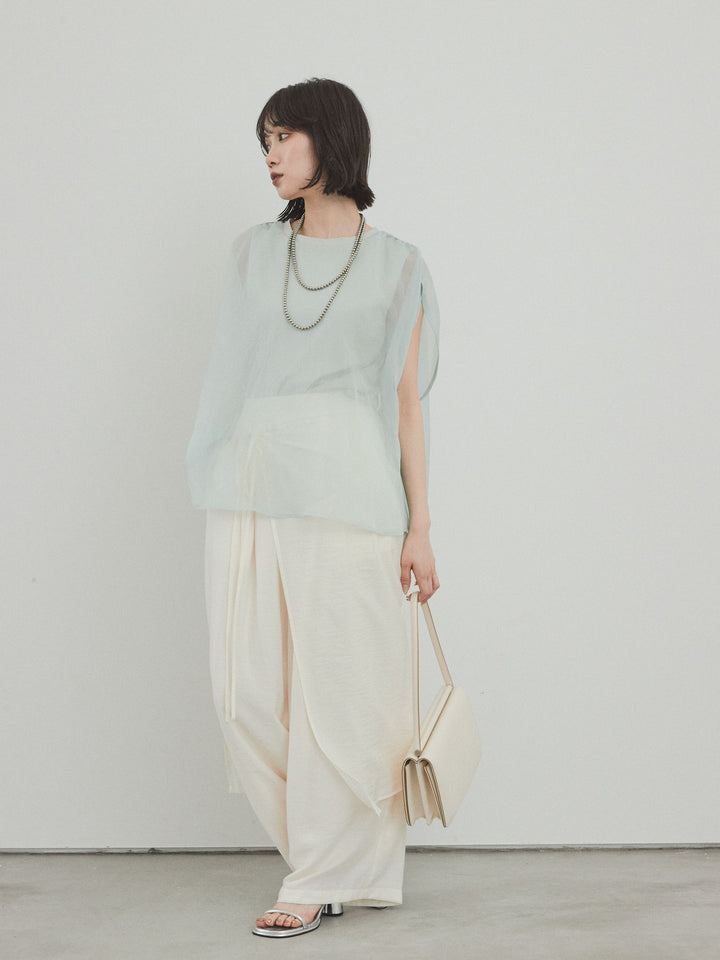 [SET]コンパクトスムースシアーレイヤードトップス+ワッシャーサテンレイヤードスカートパンツ(2set)