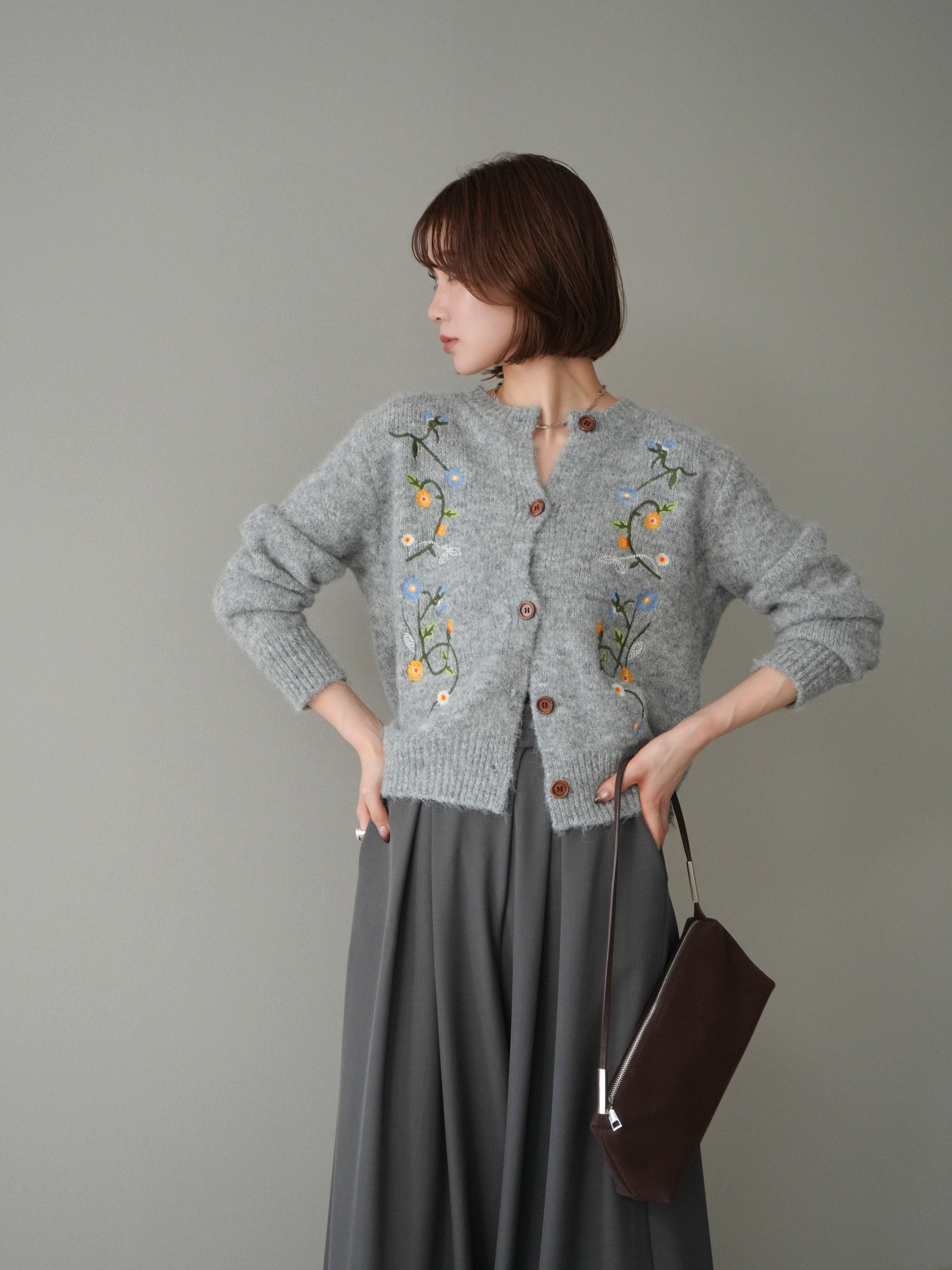 ケイタマルヤマ 21AW フラワー刺繍ニットカーディガン ウール 2 グレー 予約]フラワー刺繍ニットカーディガン/gray – Lumier