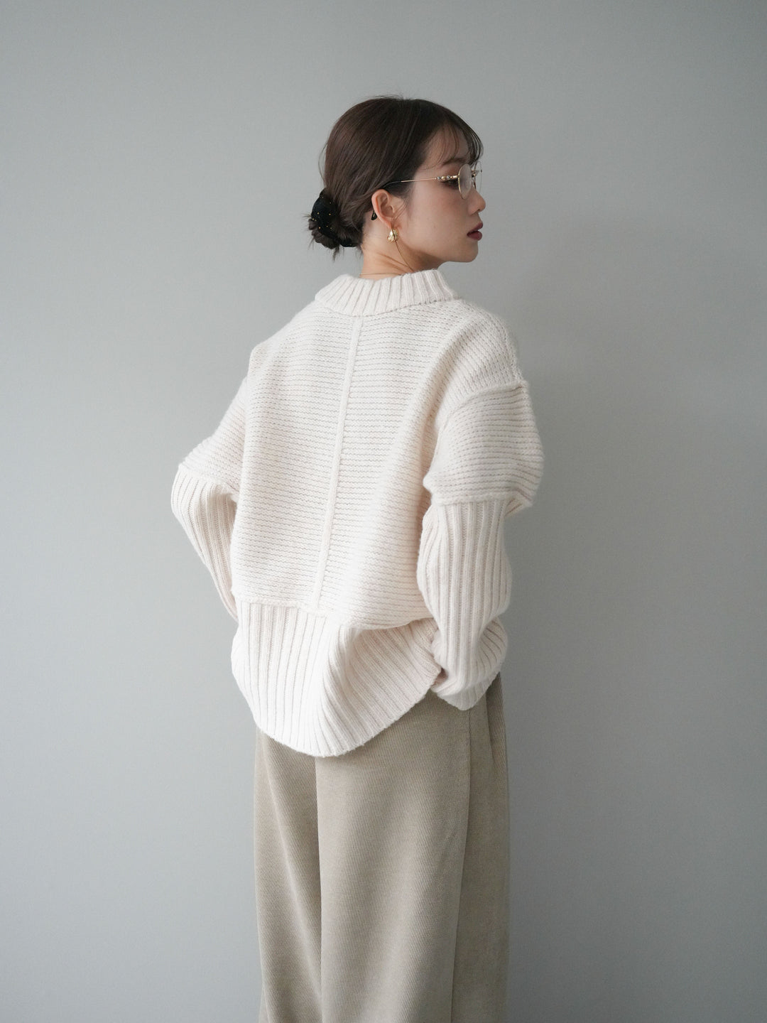 [SET]編み地切替ボトルネックニットプルオーバー+選べるアクセセット(2set)