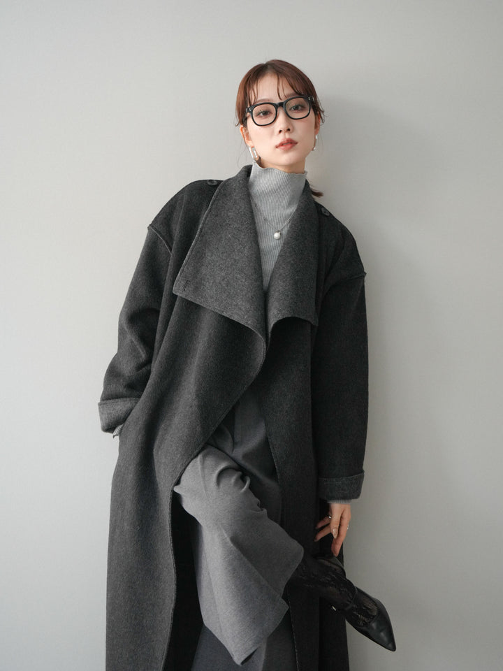 [予約]ダブルフェイスバイカラーロングコート/charcoal