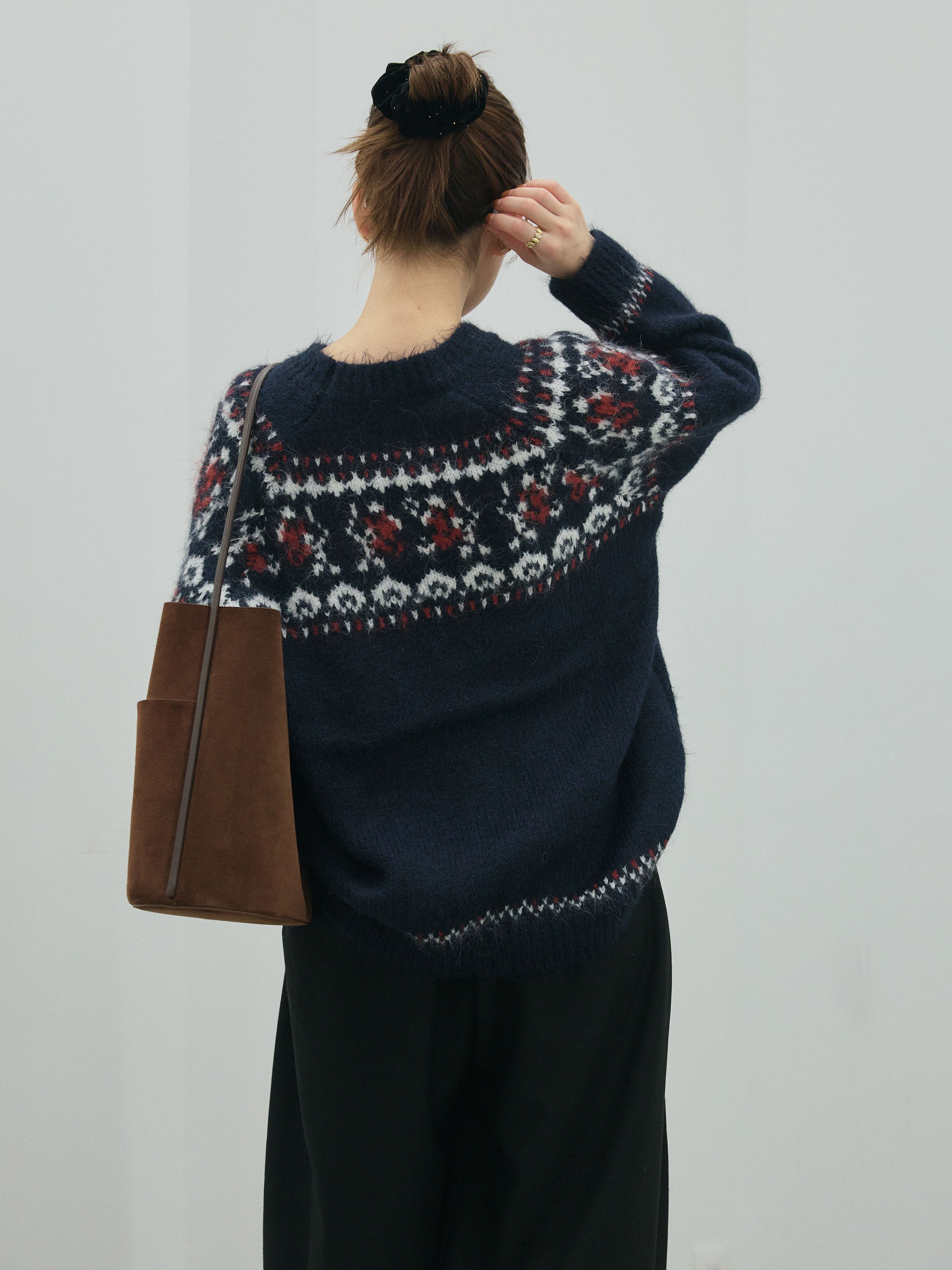 予約]ノルディック柄モックネックオーバニットプルオーバー/navy – Lumier