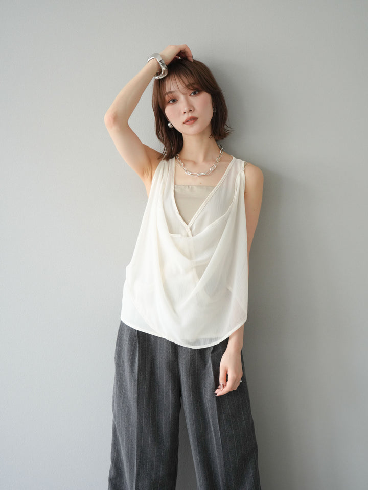 [予約]シアードレープレイヤードノースリーブトップス/ホワイト