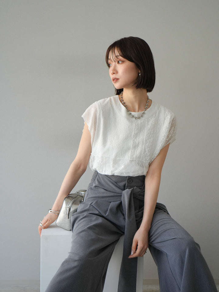 【預購】拼布蕾絲法式套頭衫/白色