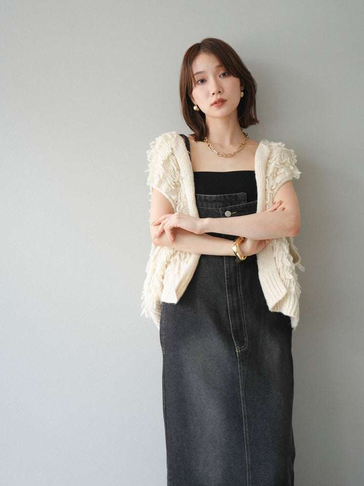 [SET]ループデザインベスト+アシンメトリーデニムワンピース(2set)