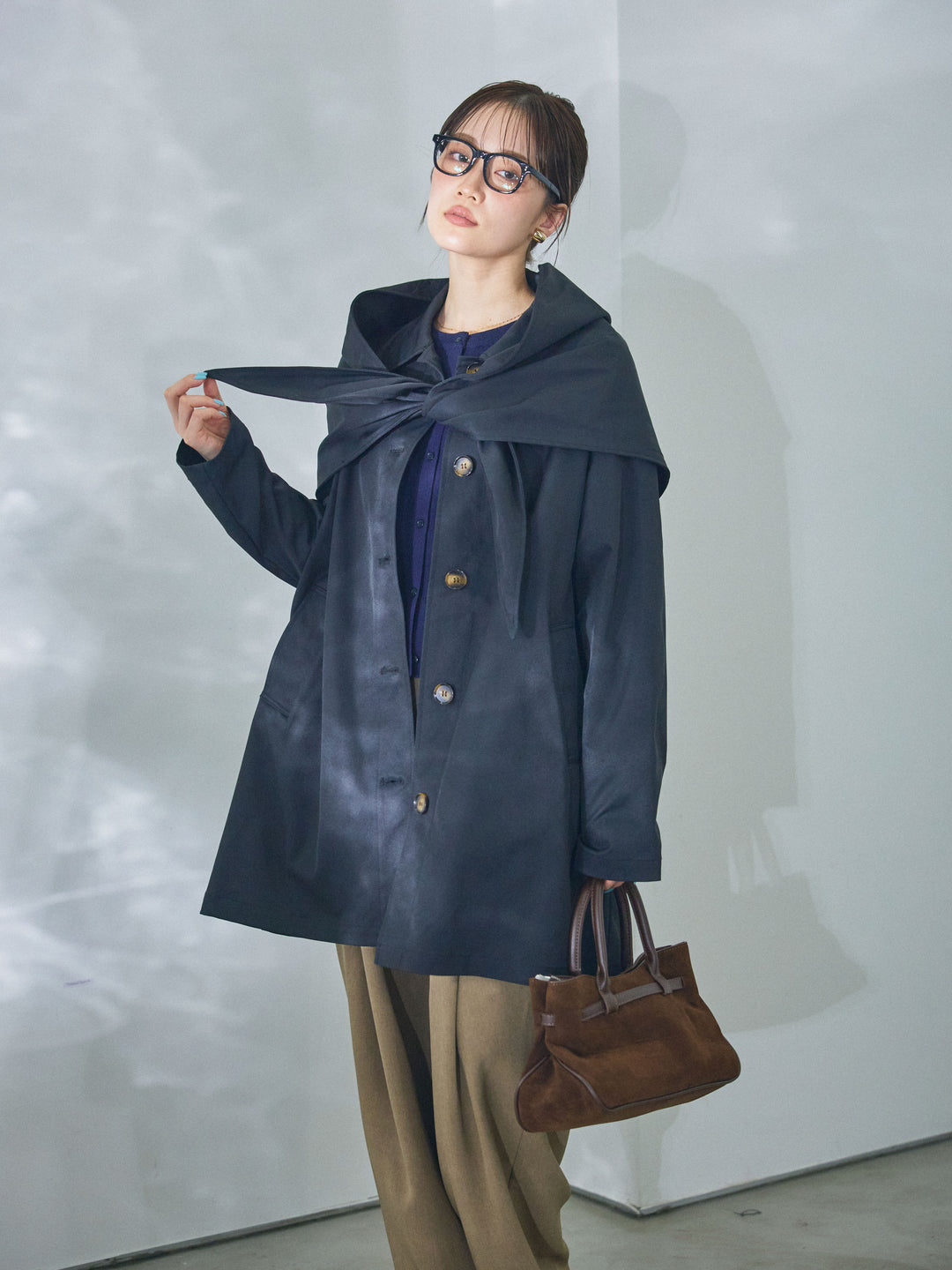 【Allure】[SET]スカーフ付ステンカラーミディアムコート+スカーフ付ステンカラーミディアムコート(2set)