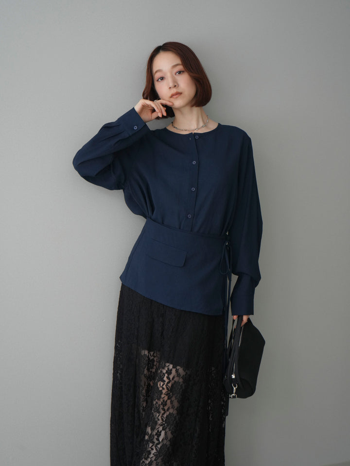 [予約]コットンライクラップブラウス/navy
