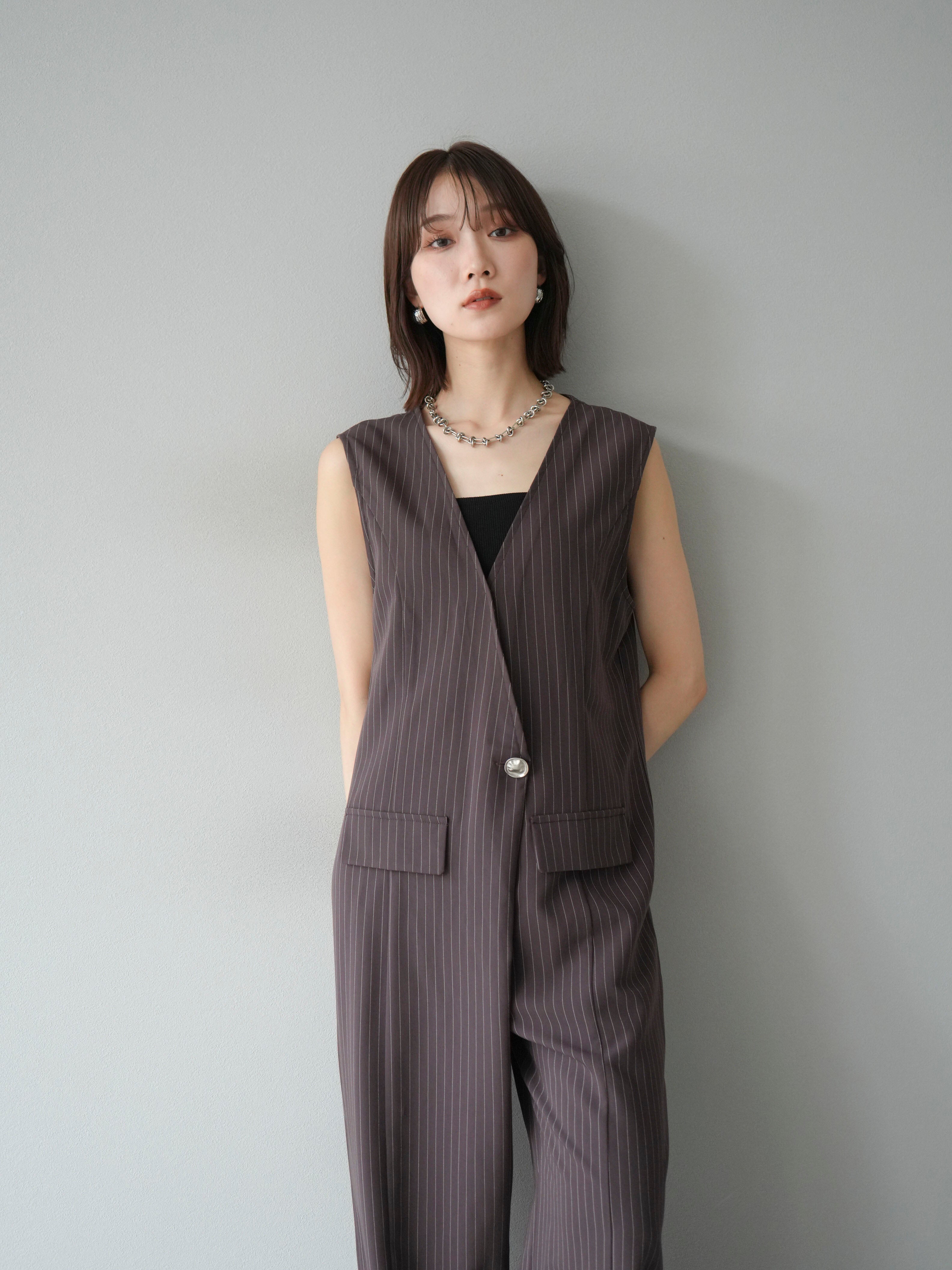 予約]ストライプラップデザインオールインワン/ブラウン – Lumier