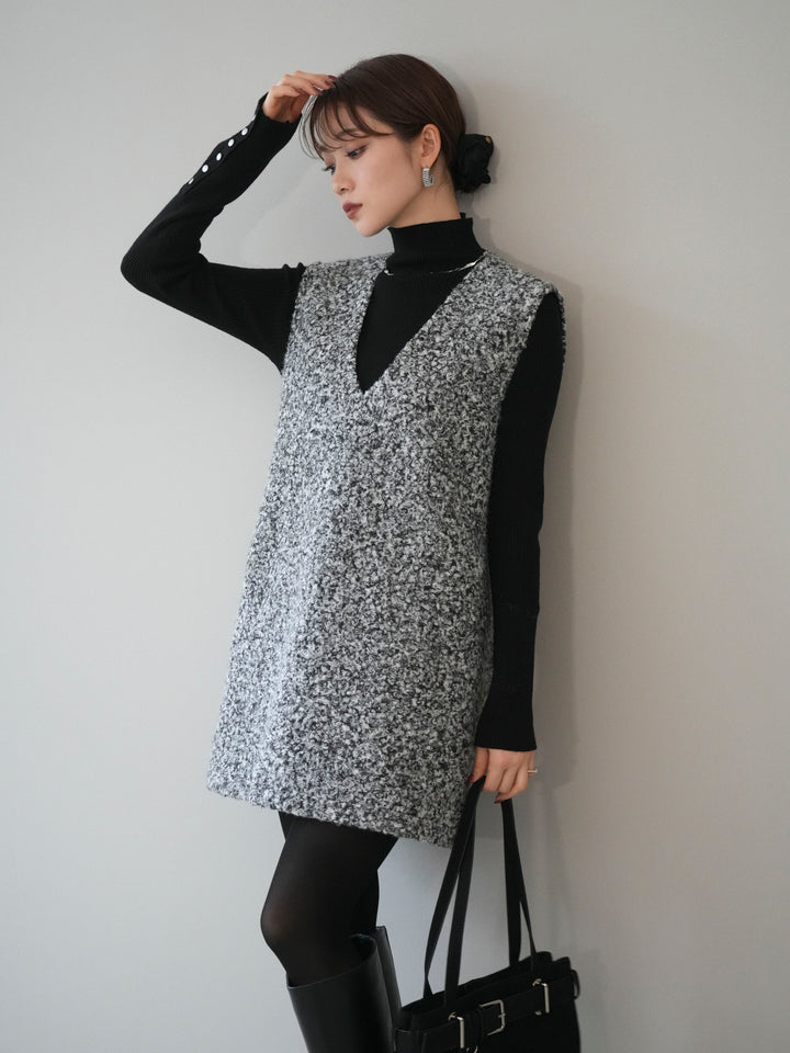 [予約]ミックスループヤーンニットミニワンピース/gray