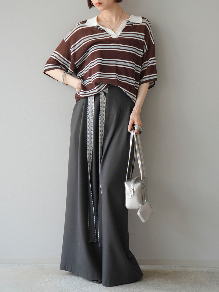 [予約]シアーポロニットプルオーバー/ブラウンボーダー