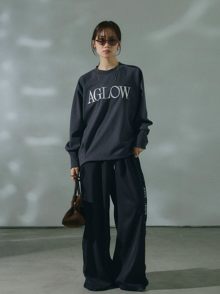 【Allure】[SET]ブークレダンボールロゴ刺繍プルオーバー+サイドピンタックレースイージーワイドパンツ(2set)