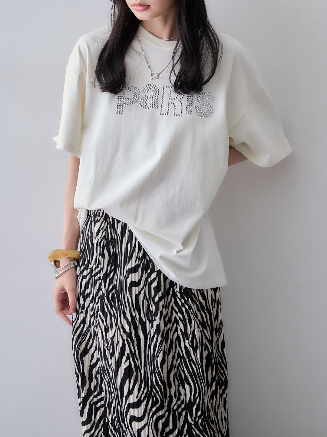 [SET]スタッズロゴTEE+プリントプリーツスカート(2set)