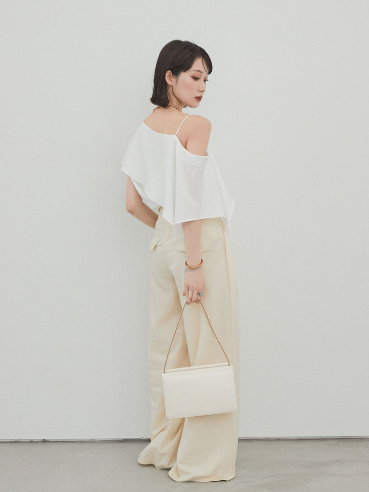 【預購】亞麻觸感褶皺寬褲/黃色