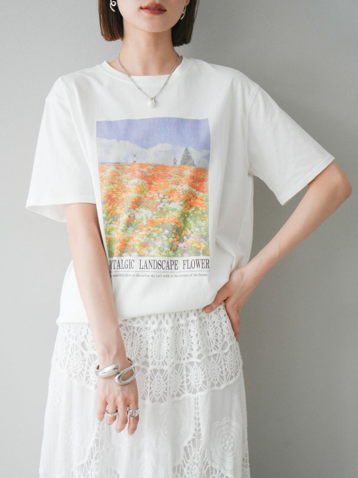 【預購】花朵照片T卹/米白色