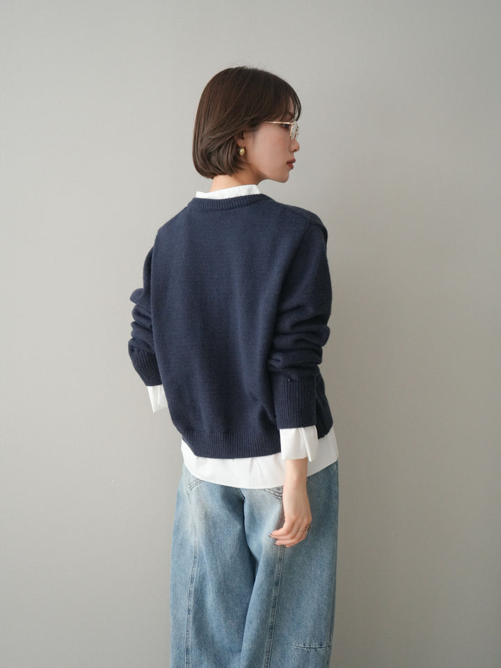 [SET]布帛ドッキングニットカーディガン+ガーメントウォッシュカーブデニムパンツ(2set)