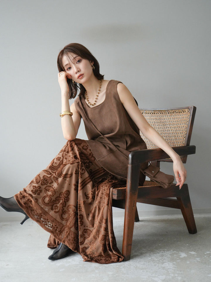 [予約]ショルダーポーチ付スウェードミニワンピース/ブラウン