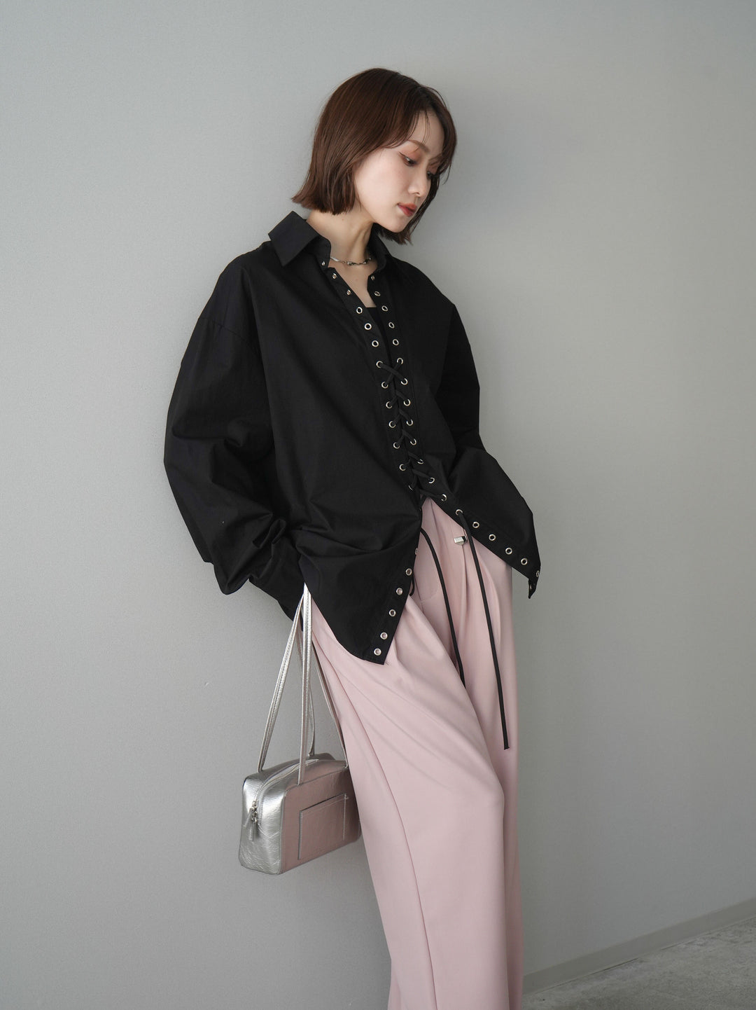 [SET]レースアップブロードシャツ+レースアップブロードシャツ(2set)