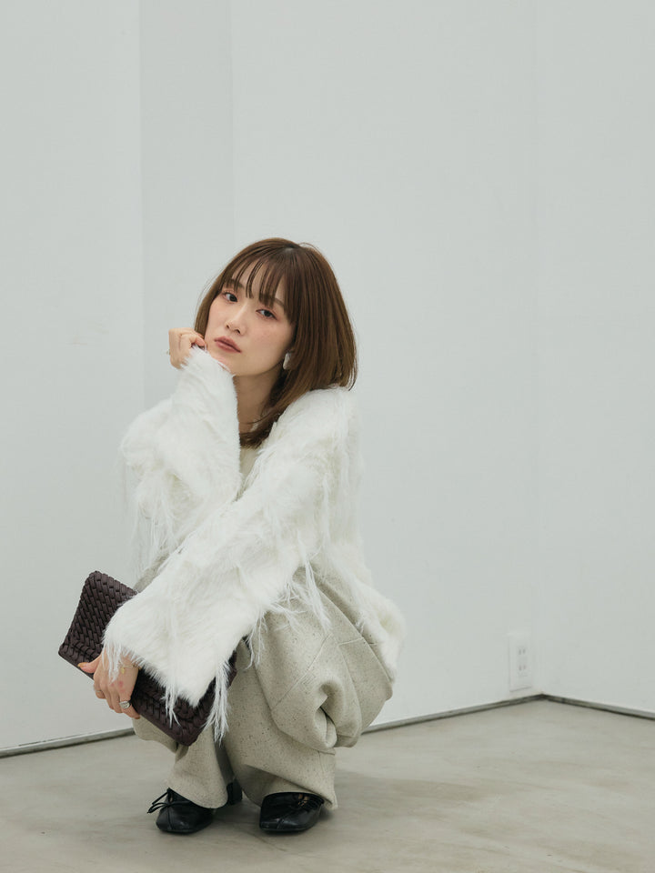 [予約]フェザーフリンジシャギーニットプルオーバー/white