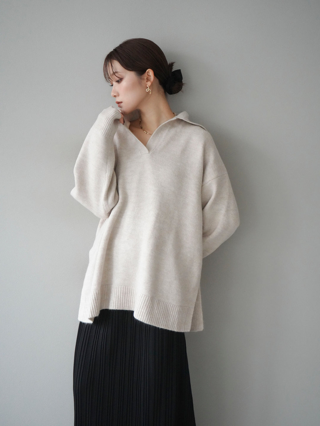 [SET]スキッパーオーバーニットプルオーバー+選べるアクセセット(2set)