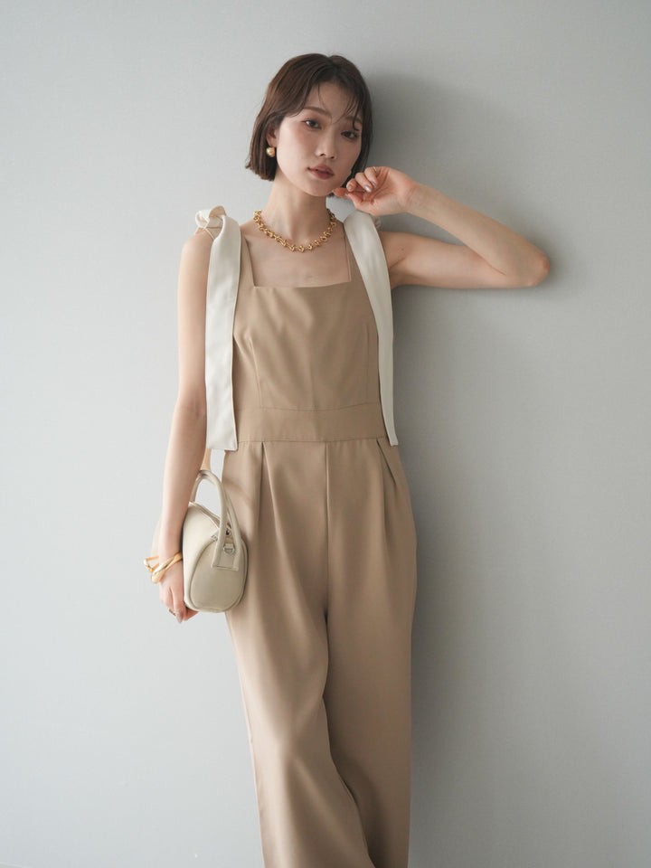 [予約]ショルダーリボンサロペット/beige