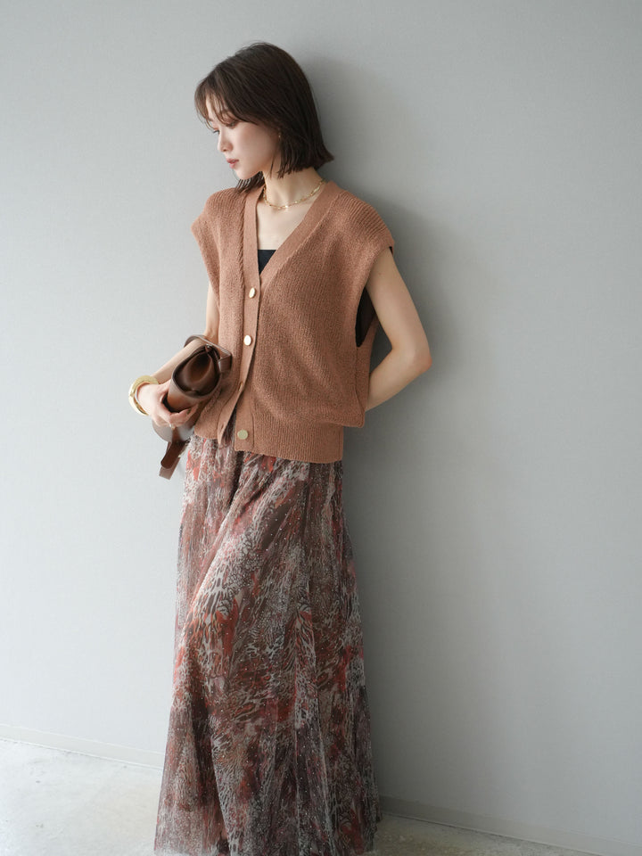 [予約]ゴールドボタンVネックニットカーディガン/ベージュ