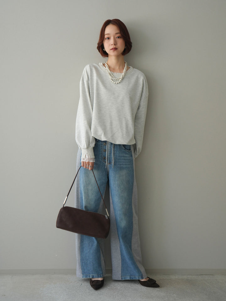 [予約]袖レースカットバルーンプルオーバー/oatmeal