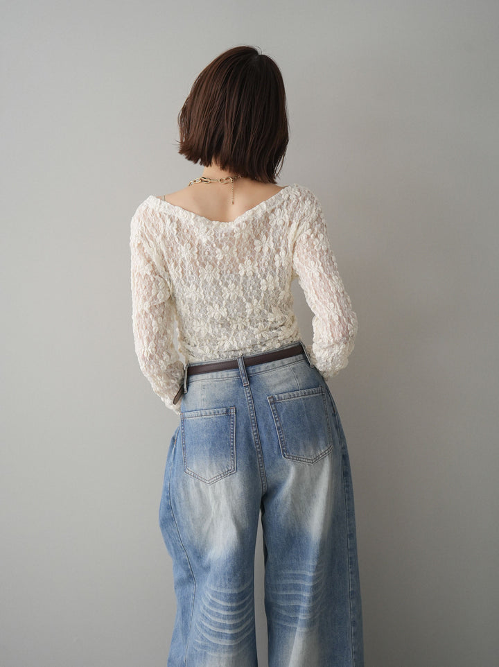 [予約]サイドギャザーレーストップス/ivory