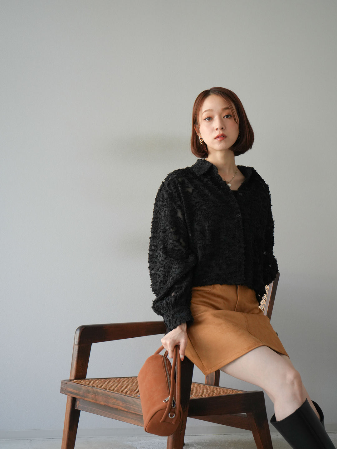 [予約]ジャガードショートシャツ/ブラック