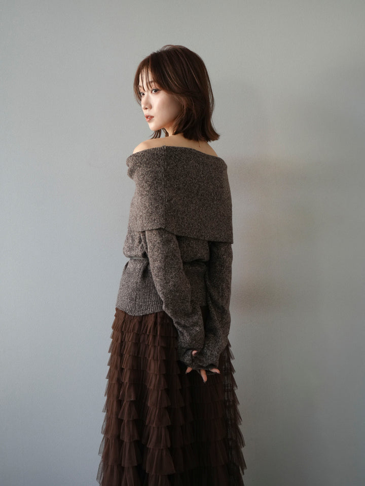 [予約]ミックスヤーンオフショルニットプルオーバー/ブラウン