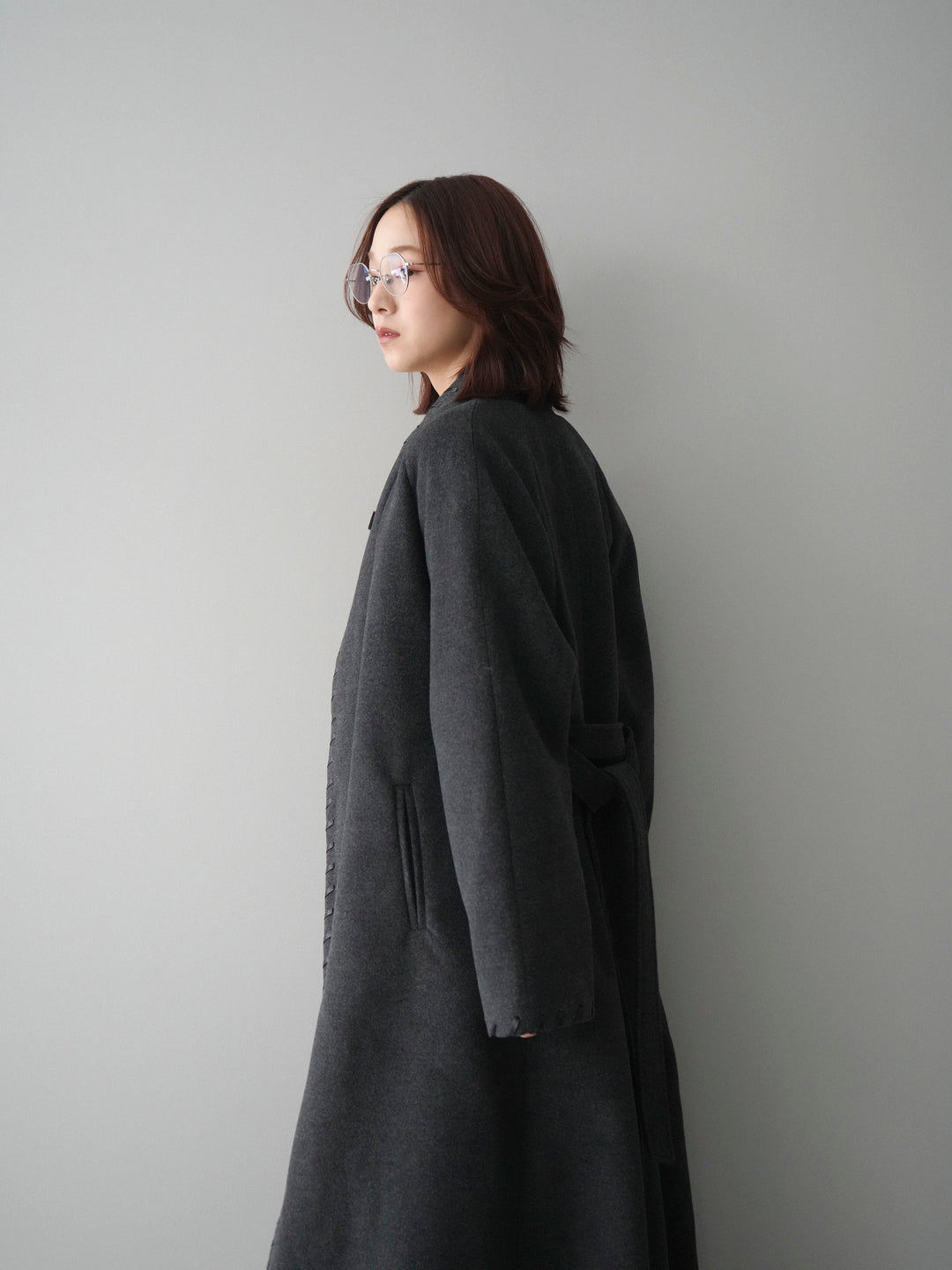 [SET]ハンドステッチ裏中綿ロングコート+モヘア衿付きボタンプルオーバー(2set)